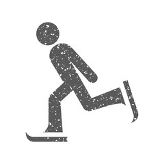 Ice skating icon in grunge texture. Vintage style vector illustration.