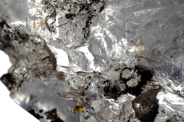 Monochrome texture of ice quartz mineral crystal, popular high value crystal for meditation people and antique treasure collector, shown in stone museum or meditation room and sold in antique shop