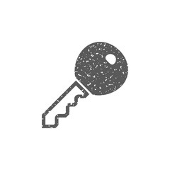 Key icon in grunge texture. Vintage style vector illustration.