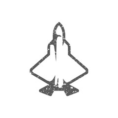 Fighter jet icon in grunge texture. Vintage style vector illustration.