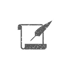 Letter quill pen icon in grunge texture. Vintage style vector illustration.