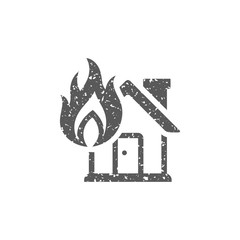 House fire icon in grunge texture. Vintage style vector illustration.
