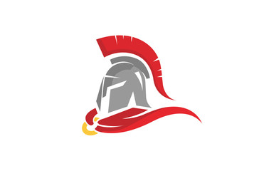 Warrior Helmet Logo Design Illustration - obrazy, fototapety, plakaty