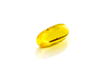 Fish oil supplement capsules isolated on white background
