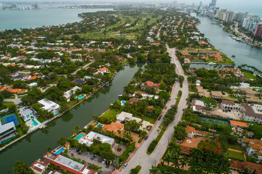 Aerial image Miami Beach Florida USA homes on water