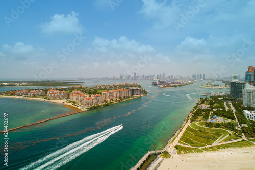 Aerial Miami Beach Government Cut Inlet To Port Stock Photo And Aerial Miami Beach Government Cut Inlet To Port