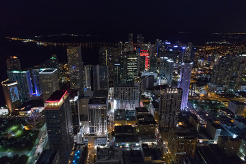Obraz na płótnie Canvas Aerial drone image Downtown Miami at night