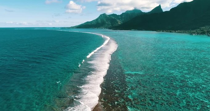  aerial view of a coral reef in a pacific lagoon