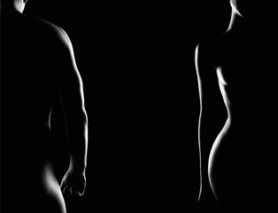 Couple. Female and Male Nude Silhouettes