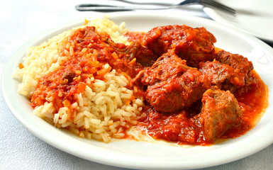 Moshari Kokkinisto or Tas Kebap (Greek Veal Stew in a Tomato Sauce)
Greek dish beef menu.