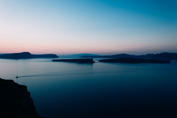 Beautiful sunset in caldera of santorini greece
