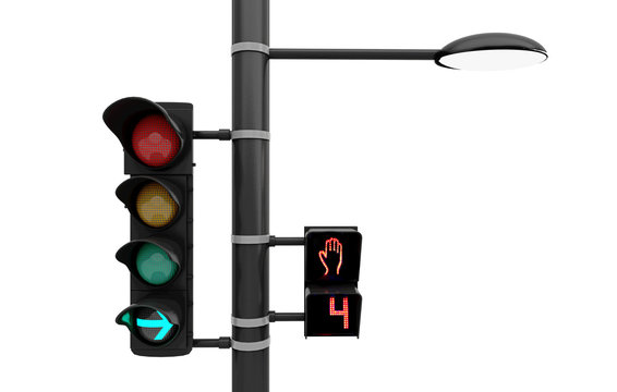 Semaforo scontornato su sfondo bianco, segnaletica stradale, stop, illustrazione 3d