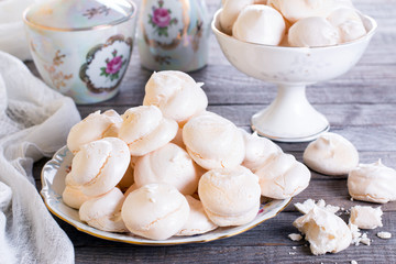 Turkish Beze or Meringues on wooden table
