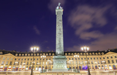 Fototapeta na wymiar The Vendome column , the Place Vendome at night, Paris, France.
