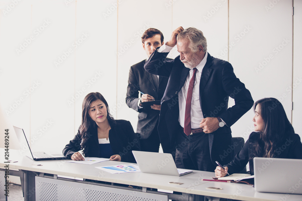 Poster Businessmen and group using notebook for partners discussing documents and ideas in meeting  and business serious for working