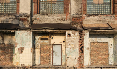 old destroyed factory buildings.