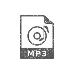 Audio file icon in grunge texture. Vintage style vector illustration.