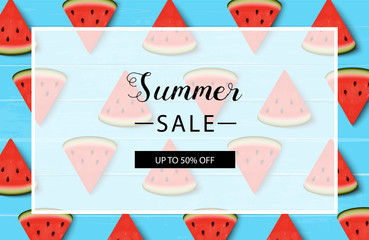 Watermelons. Summer sale background layout for banners. Vector illustration.