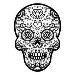 Sugar skull isolated on white background. Day of the dead. Dia de los muertos. Design element for poster, card, banner, print.