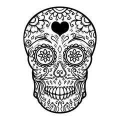 Sugar skull isolated on white background. Day of the dead. Dia de los muertos. Design element for poster, card, banner, print.