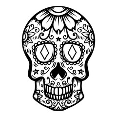 Sugar skull isolated on white background. Day of the dead. Dia de los muertos. Design element for poster, card, banner, print.