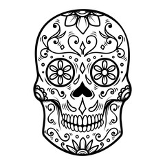 Sugar skull isolated on white background. Day of the dead. Dia de los muertos. Design element for poster, card, banner, print.