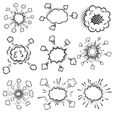 Set of comic style explosions and bubbles. Design element for poster,card, banner, comic book.