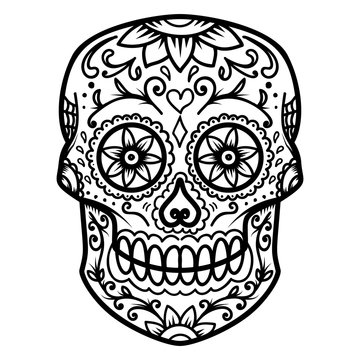 Sugar skull isolated on white background. Day of the dead. Dia de los muertos. Design element for poster, card, banner, print.