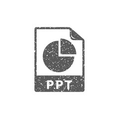 Presentation file format icon in grunge texture. Vintage style vector illustration.