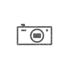 Camera icon in grunge texture. Vintage style vector illustration.