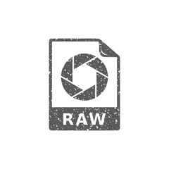 RAW file format icon in grunge texture. Vintage style vector illustration.