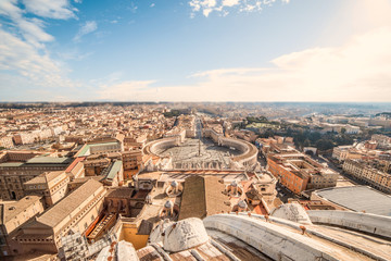Fototapeta na wymiar Beautiful panoramic view on Saint Peter's Square in Vatican and aerial view of Rome, Italy. Travel concept.
