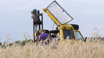 Geotechnical research on the field of grain - 4x4 car with drill bit for drilling