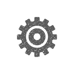 Setting gear icon in grunge texture. Vintage style vector illustration.