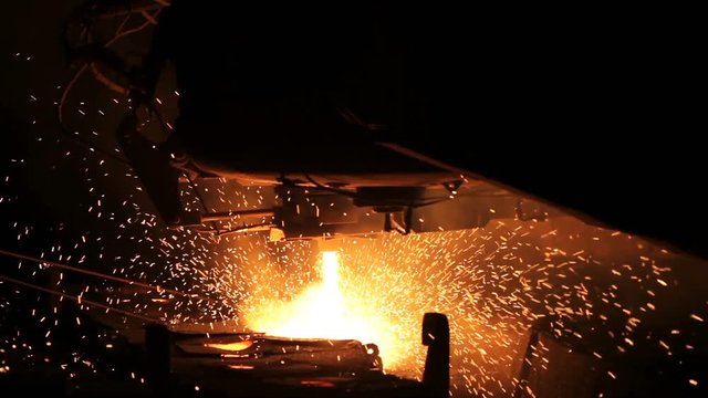 Steel billets at torch cutting