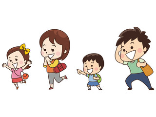 お出かけする4人家族