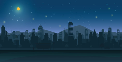 City at night with moon and stars © intararit