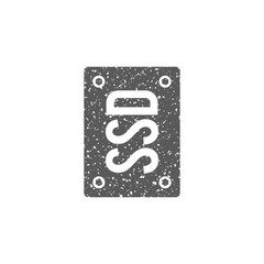 Solid state drive icon in grunge texture. Vintage style vector illustration.