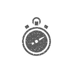 Stopwatch icon in grunge texture. Vintage style vector illustration.