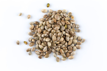 Cannabis Hemp seeds close up macro shot isolated