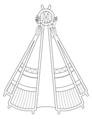 Black line art of vector illustration of teepee isolated on white background. Useful for coloring pages and books.