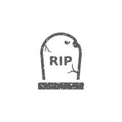 Tomb stone icon in grunge texture. Vintage style vector illustration.