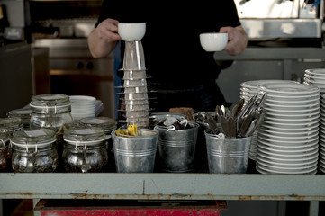 Cooking coffee in the restaurant. Copy space.