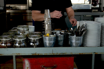 Cooking coffee in the restaurant. Copy space.