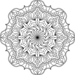 Flower ornament circles mandala design. Adult mandala coloring page. Vector illustration. 