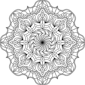 Flower ornament circles mandala design. Adult mandala coloring page. Vector illustration. 