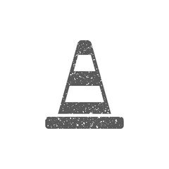 Road sign cone icon in grunge texture. Vintage style vector illustration.