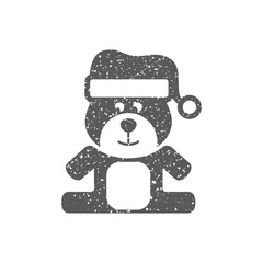 Teddy holding heart shape icon in grunge texture. Vintage style vector illustration.