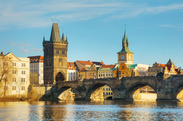 Fototapeta na wymiar The Old Town with Charles bridge tower in Prague