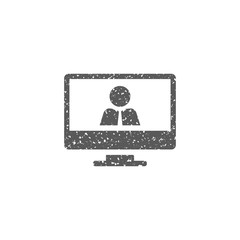 Computer chat icon in grunge texture. Vintage style vector illustration.